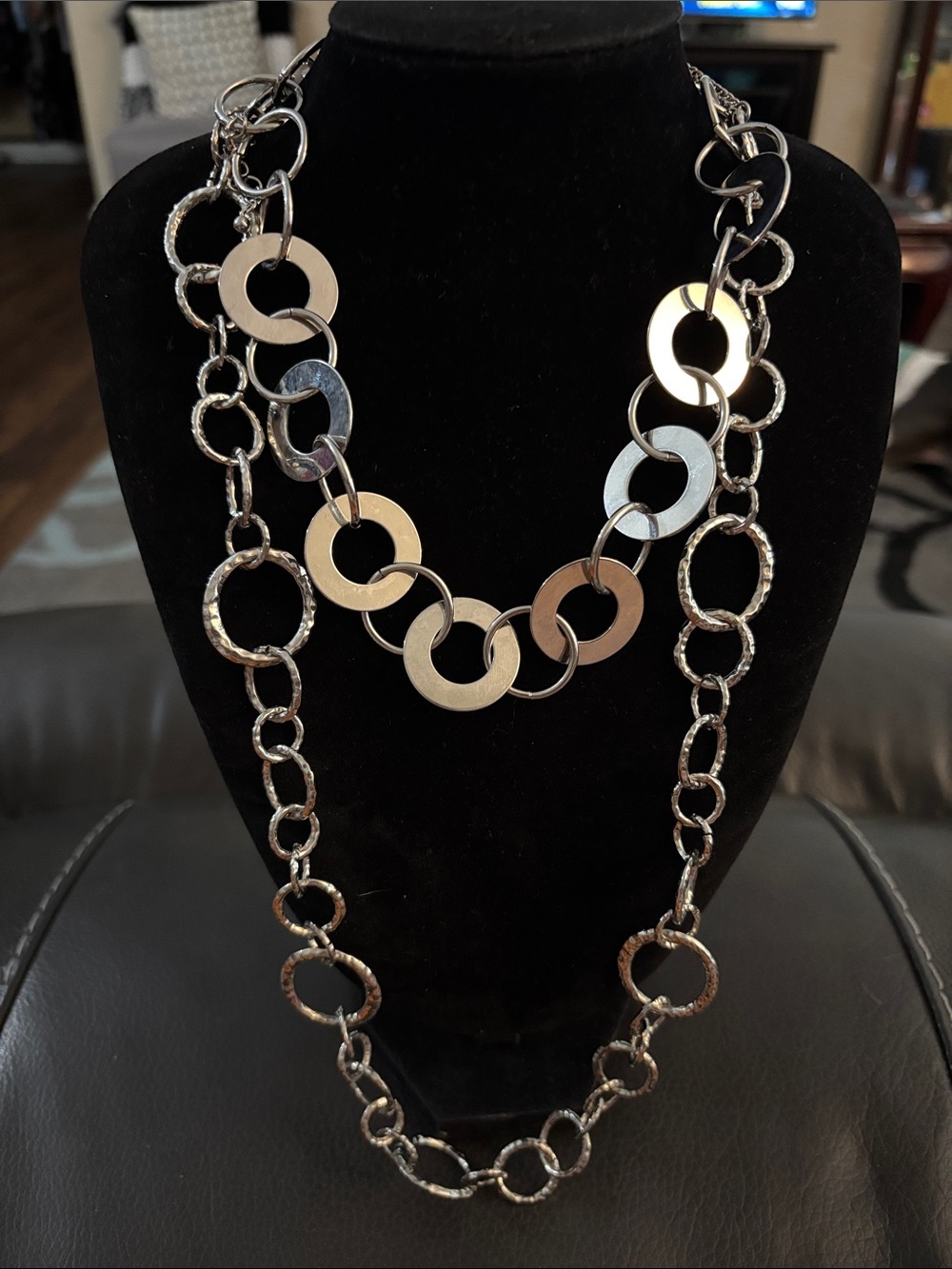 Bundle of Napier Silver-Tone Linked Circle and longer Strand Necklace